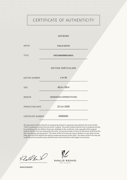 Untarnished Soul — Certificate of Authenticity