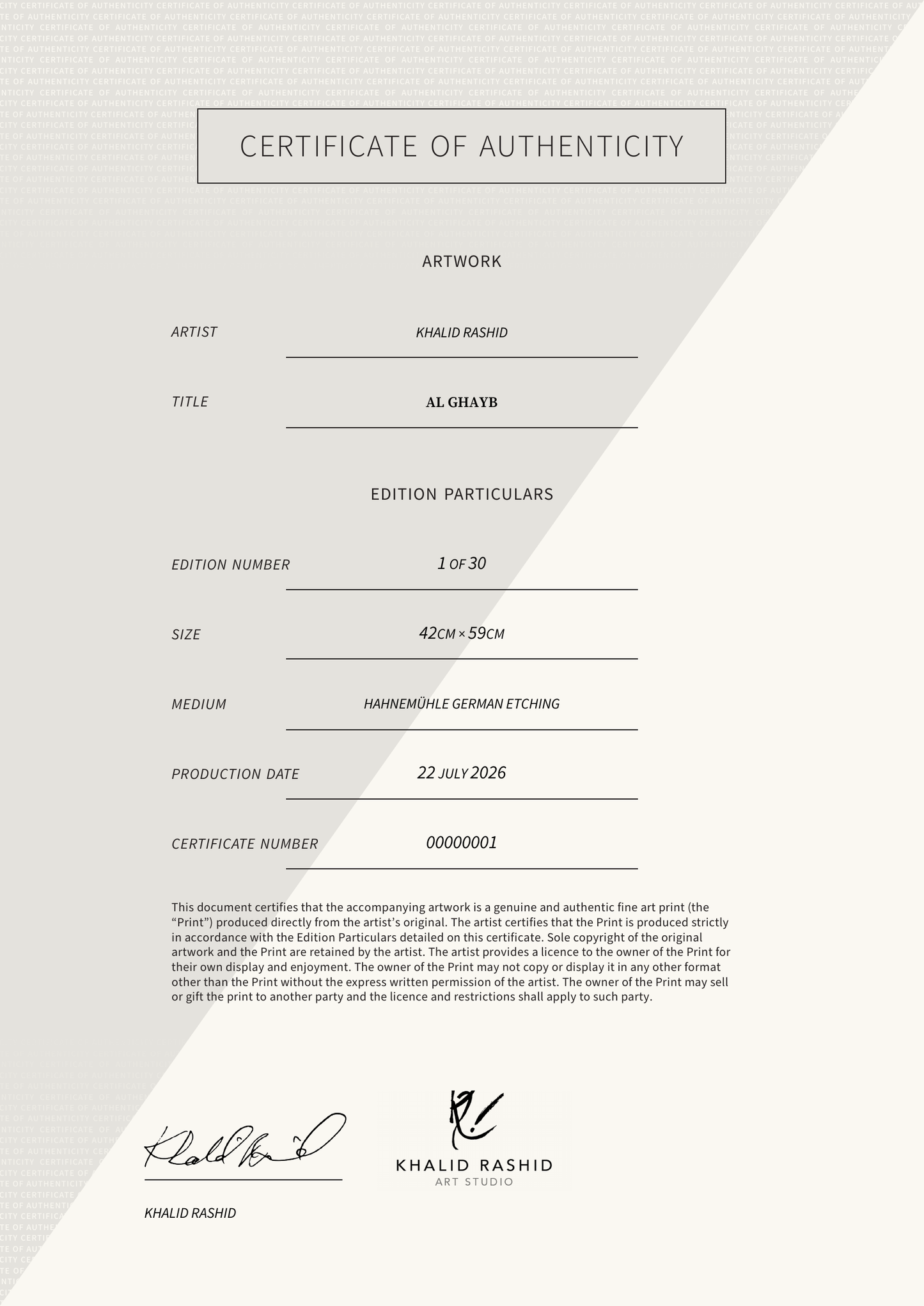Al Ghayb — Certificate of Authenticity