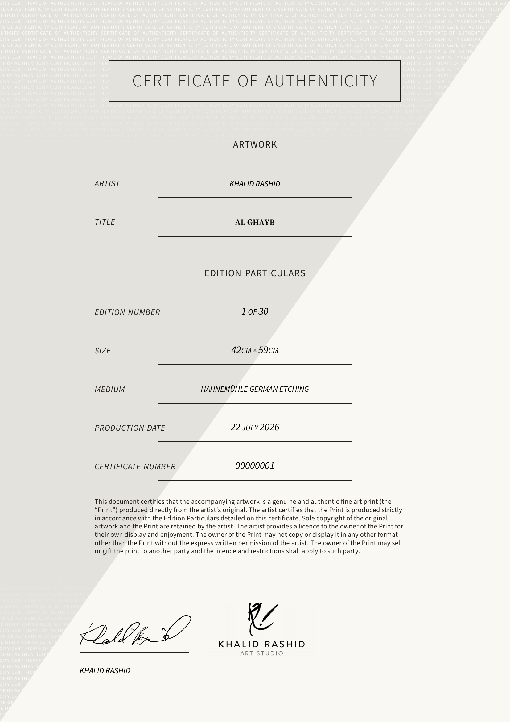Al Ghayb — Certificate of Authenticity
